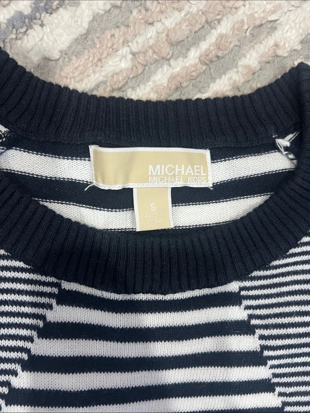Michael Kors Black and White Striped Knit Sweater